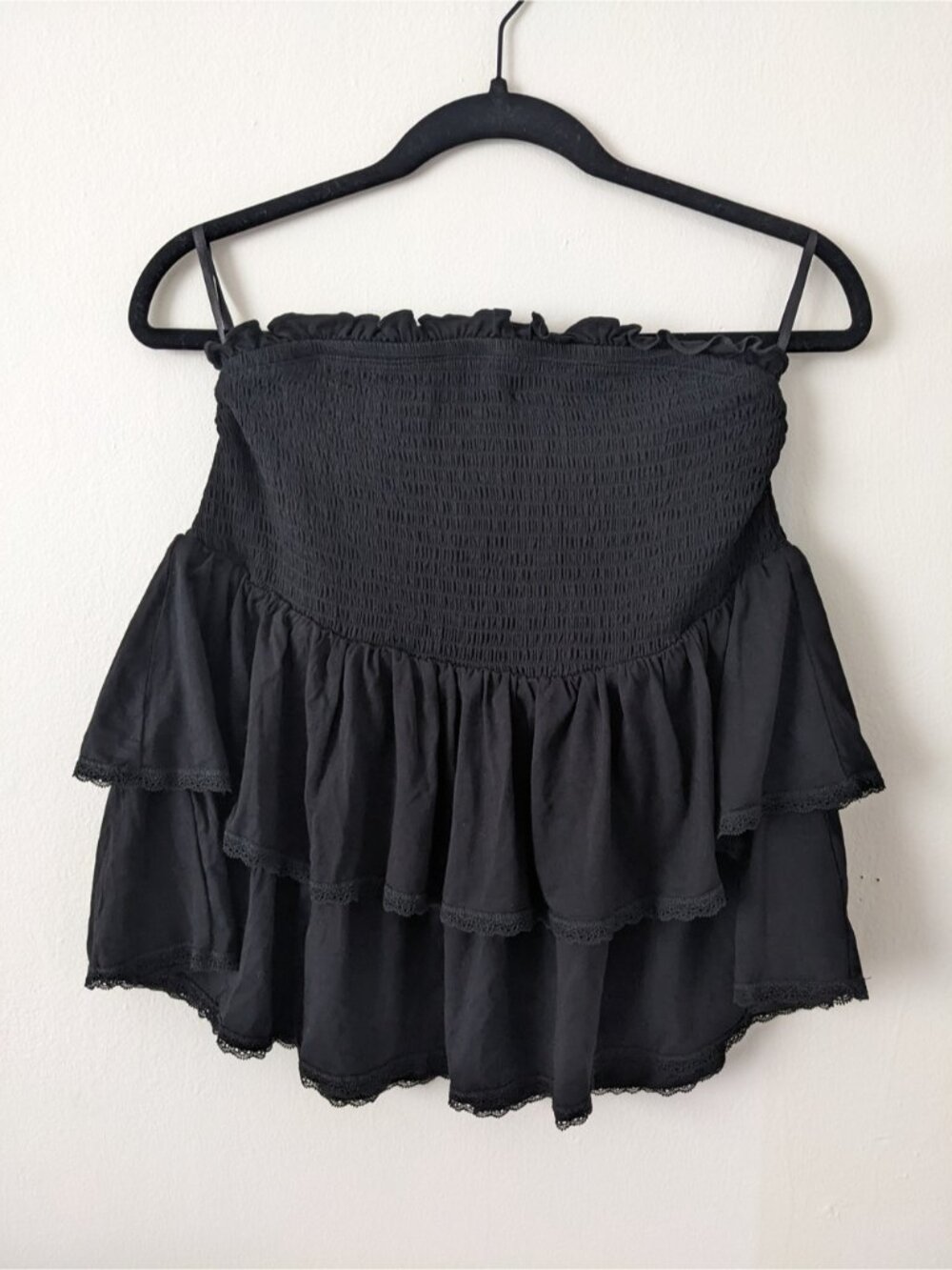 Deep Black Smocked Tiered Tube Top - Picture 1 of 2